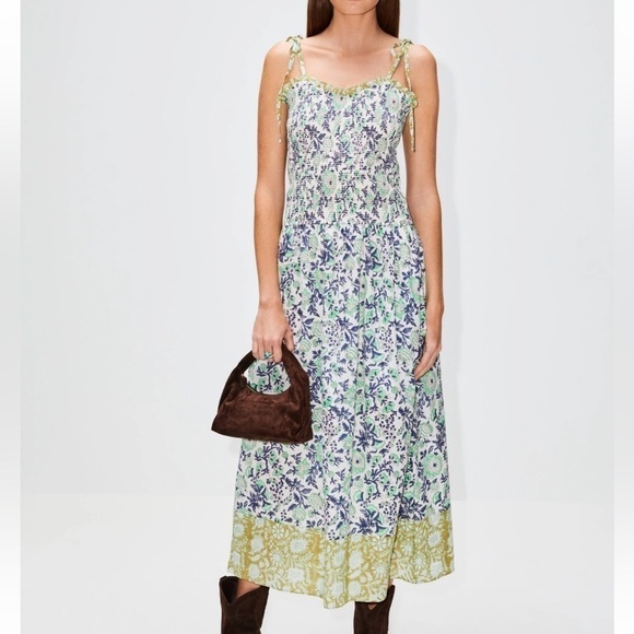 Alix of Bohemia Blue green floral Luna Jardin dress S - Picture 1 of 14